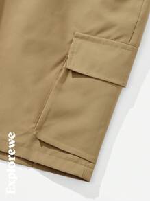 SHEIN مجموعة بنطلون وبلوزة كاجوال للمراهقين الذكور مع جيوب متعددة، مناسبة للارتداء في الخارج صيفًا - كاكي - مشاهدة 7