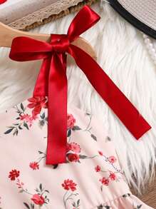 年轻女孩编织碎花褶饰细肩带连衣裙 - 彩色 - 查看 4