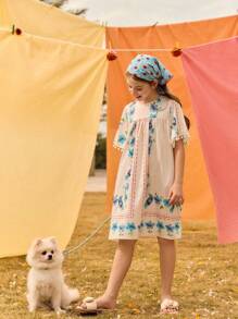 SHEIN Tween Girl 绒球饰边印花图案超大连衣裙 - 彩色 - 查看 3