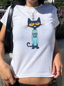 SHEIN EZwear Camiseta regular de mujer cuello redondo, simple, de moda, casual, para uso diario
