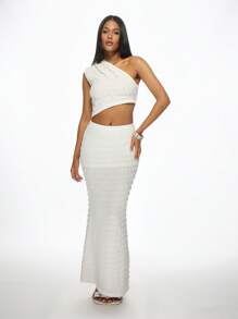 MISSGUIDED 单肩短款上衣罗纹针织夏季节日不对称无袖派对俱乐部晚会弹力修身纹理时尚上衣 - 白色 - 查看 1