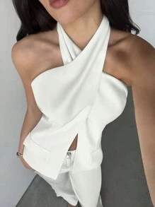 Aloruh Women's Elegant Business Commuting Fashion Simple Top Old Money Style Concert Women Streetwear Modest Minimalism Top Solid Color Simple Halter Casual Outing White Sleeveless Top Suitable For Spring And Summer,Graduation,Teacher For Women,Back To School