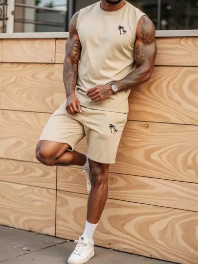Manfinity RSRT 2pcs/Set Men's Casual Tank Top And Shorts, Minimalist Stylish Everyday Wear, Summer Outfits For Men, Men Two Pieces Sets