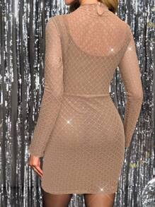 SHEIN Clasi Women Party Fancy Sexy Black Mini Dress - Khaki - View 2