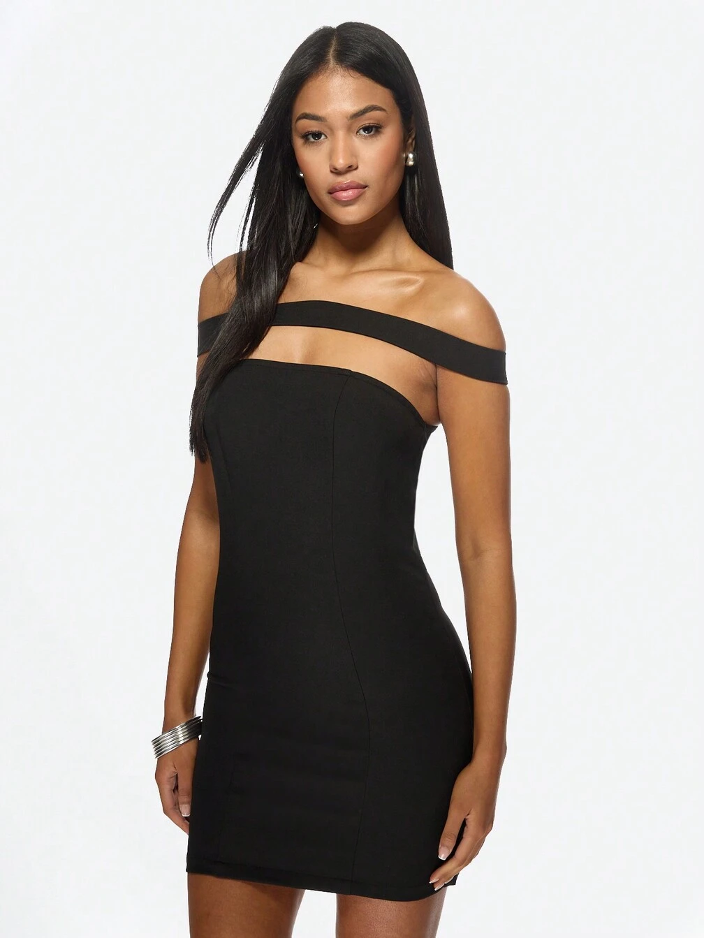 double strap bodycon dress MISSGUIDED Bardot Double Strap Bodycon Mini Dress Party Club Night Out Evening Special Occasion Form-Fitting Sleek Modern Fashion Statement,L