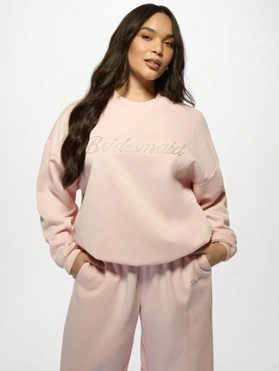 MISSGUIDED PLUS Luxury Diamante Bridesmaid Crew Neck Sweatshirt Special Occasion Wedding Party Oversized Comfort Wear Gift Casual Loungewear Winter Autumn Collection