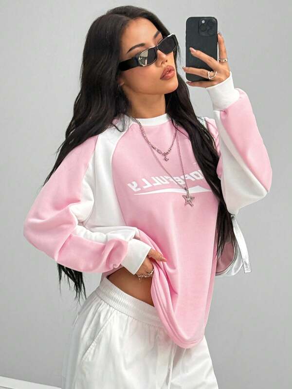 Coolane Women's  Spring Streetwear Athleisure Graphics Color-Blocked Long Sleeve Sweatshirt  Casual Outfits Women
