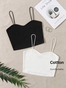 SHEIN EZwear 2 Packs Rib-Knit Cami Top - Black and White - View 6