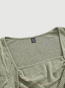 SHEIN MOD Camiseta de mujer talla grande de manga murciélago con pliegues en el pecho en color verde