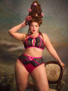 PinupGlam Lencería de talla grande sexy con encaje de espina de pescado