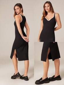 GLOWMODE 女士侧开衩露背修身运动连衣裙 - 黑色 - 查看 7