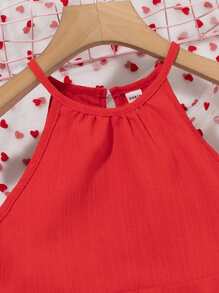 Conjunto de 2 piezas de pantalones y top halter de unicolor para niñas preadolescentes