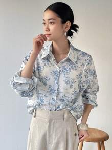 FRIFUL 女式碎花领长袖休闲衬衫，春季办公室服装