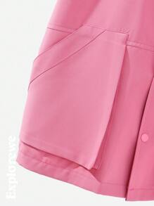 SHEIN Oversized Pocket Design Button Up Blouse For Tween Girls, Suitable For Outdoor Activities, Hiking, Casual Wear - Multicolor - View 8