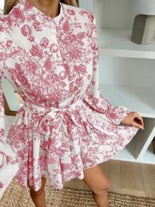 SHEIN Clasi Random Print Women Long Sleeve Midi Dress Fall Cloth For Women - Red - View 3