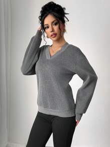 女士休闲拼色长袖运动衫