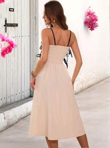 SHEIN VCAY Women Frill Trim Side Tie A-Line Hem Casual Vacation Dress - Apricot - View 2