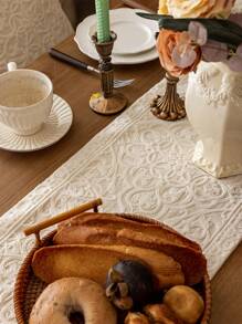 1 st rustik broderad bordslöpare med tofsar, dubbelt lager - perfekt för matdekor, höstdekor, rumsdekor