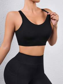 Easithlete Áo ngực thể thao thoải mái Criss-Cross Back, thời trang tối giản cho giải trí và mặc hàng ngày - màu đen - Xem 5
