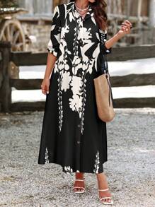 SHEIN Clasi Abito lungo con maniche lunghe casual da donna, outfit da donna