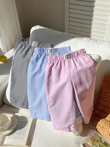 3件套少女梭织条纹字母印花宽松休闲短裤 - 粉色 - 查看 1