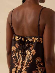 CAJUNI Women's Boho Tropical Floral Print Black & Orange Backless Tie Strap Casual Vacation Beach Mini Dress, Summer - Multicolor - View 5