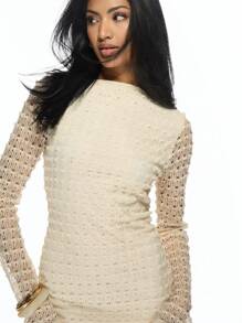 MISSGUIDED 做旧针织迷你连衣裙，纹理长袖修身连衣裙，适合派对、夜店、晚宴、冬季假日、新年等场合。