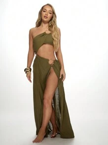 MISSGUIDED Elegant One Shoulder Cut-Out Maxi Beach Dress With O-Ring Details Summer Resort Wear Long Flowing Evening Party Cruise Vacation Sundress
