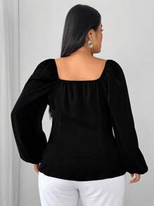 SHEIN Unity Plus Size Women's Sexy Elegant Patchwork Open Slit Long Sleeve Blouse - Black - View 2