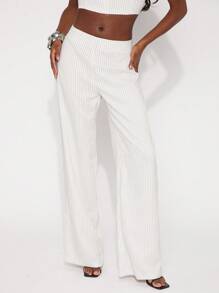 SHEIN Unity Pantalones de primavera con raya de gallo de pierna ancha, pantalones casuales de oficina de negocios de verano, trajes de invitada de boda, ocasiones especiales, cenas y bailes de graduación para mujer