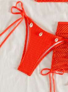 Swim Mod 3pcs/Set Women Spring Break Bikini Set Swimwear & Skirt, Beach Clothes For Summer Beach Vacation - Orange - View 5