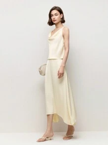 BizChic Hellabrikosfarbenes elegantes Damenoutfit bestehend aus Trägertrops und A-Linien Maxikleid, 2-teilig, für Frühling/Sommer