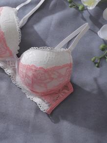 Dream Adore Color Block Lace Patchwork Underwire Padded Butterfly Decor Women Lingerie Bra, Kawaii