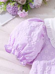 SHEIN Girls' Cute Floral Print With Bow Spring Dress - Mauve Purple - View 5