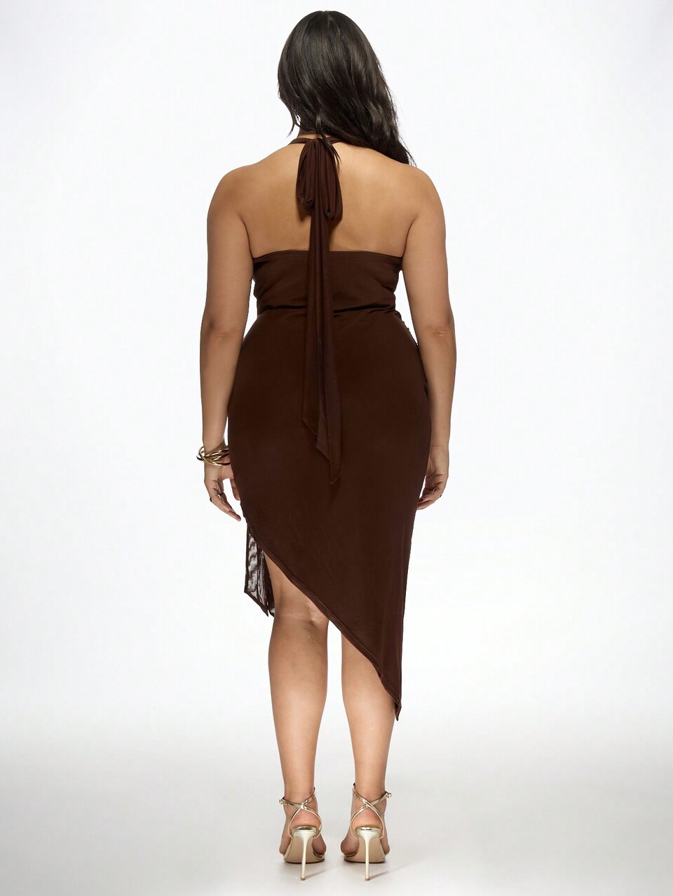 MISSGUIDED Elegant Plus Size Wrap Dress Draped Cowl Halter Neck Asymmetric Hem Side Tie Midi Evening Party Wedding Guest Special Occasion Dress