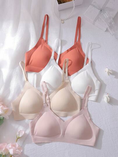 Set de 4 sujetadores sin costuras suaves y cómodos con almohadillas desmontables para adolescentes, color nude