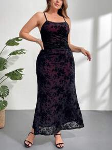 Firerie 大码优雅休闲度假约会夜派对海滩度假正式晚宴植绒拼接弹力吊带褶皱长裙女式春夏