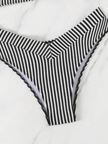 SHEIN Swim Striped Tankini Bikini Set For Beach Vacation For Summer - Black and White - View 4