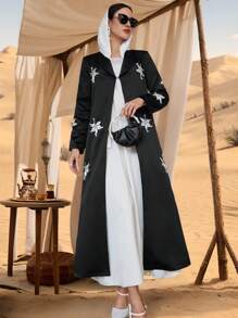 Al Najma Cárdigan árabe de mujer de manga larga con estampado floral y largo tipo maxi suelto, abayas