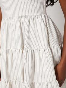 SHEIN Unity Dress Spring Tie Shoulder Deep V-Neck Knee Length Festival Summer Office Siren Gyaru Old Money Style Wedding Guest Special Occasion For Bridal Dinner Prom Thanksgiving Christmas NYE New Years Eve Outfits For Women - Black and White - View 7