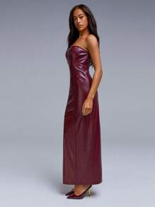 Athîral 女士时尚纯色露肩连衣裙 - 酒紅色 - 查看 1