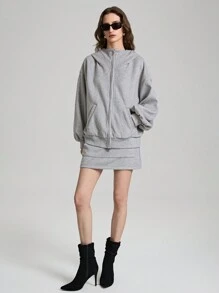 Ontre 2 件套女士套装：连帽灯笼袖灰色春季休闲运动衫，舒适宽松版型，时尚百搭，2025 年新款现代都市风格 - 灰色 - 查看 7