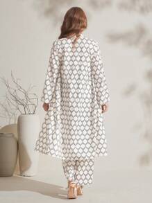 SHEIN Maternity Geometric Print Casual Loose 2 Pieces Set, Spring/Summer - Apricot - View 2