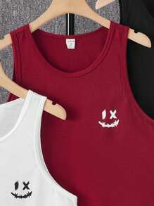 SHEIN 3pcs/Set Teen Boy Casual Sleeveless Cute Tank Top, Buy 2 Get 1 Free, Sporty Street Punk Rock School Casual Outfit, Suitable For Spring & Summer, Available In Red, Black, White