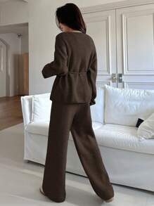 DAZY 2 件套女士办公室服装 - 长袖开衫和针织长裤，春季、秋季服装