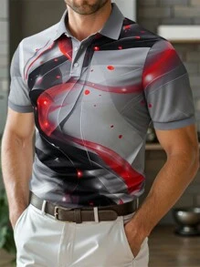 Manfinity Homme Men's Front Button Short Sleeve Printed Casual Polo Shirt - Multicolor - View 1
