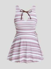 Swim Mod Women's Retro Striped Backless Swim Dress, For Summer Beach Vacation - Multicolor - View 1
