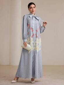 Graceveil Women's Floral & Geometric Print Long Jacket And Pants Set Modest