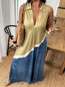 SHEIN LUNE Plus Size Vacation Casual Patchwork Colorblock Dress