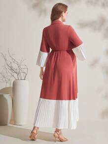 SHEIN Mixed Color Patchwork Ruched Hem Maternity Dress, Spring/Summer New Arrival